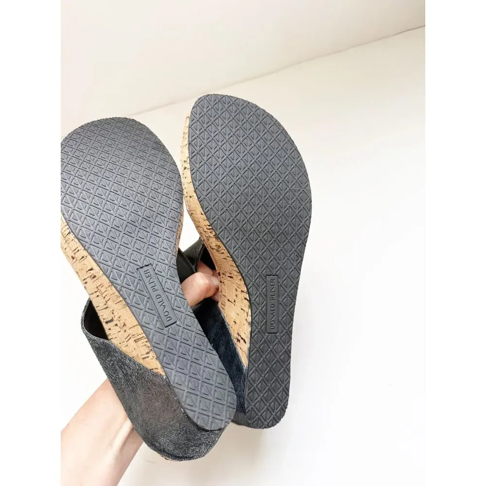 Donald Pliner Cork Wedge Gil Sandal Black NWQ 10